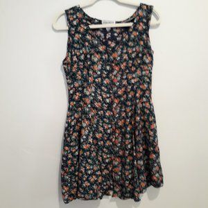 Navy Floral Mini Dress Size Medium Fit and Flare